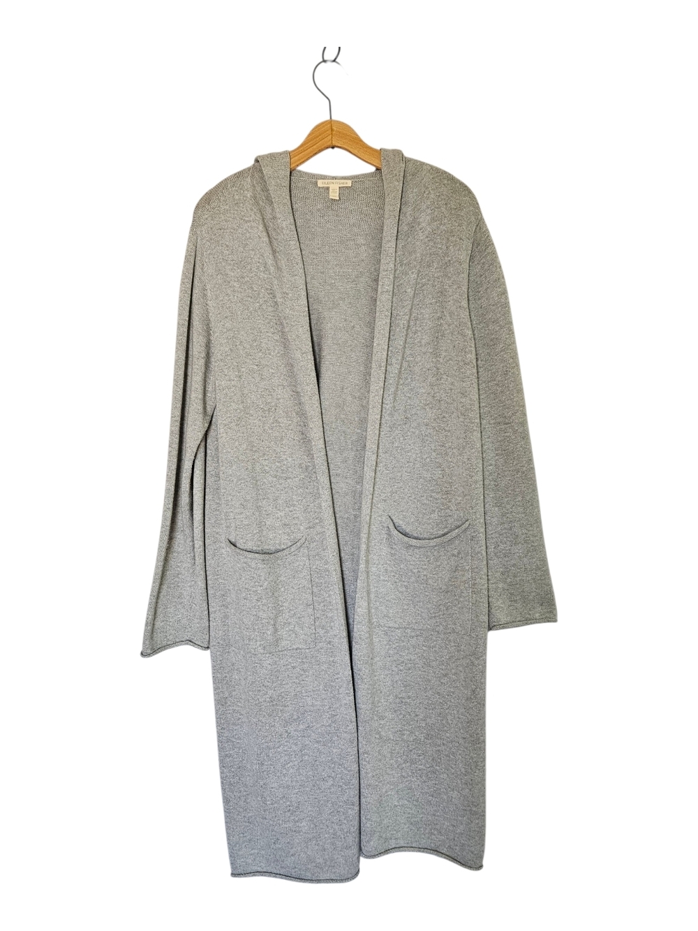 Eileen Fisher Organic Cotton Grey Long Hooded Cardigan Womens Small
